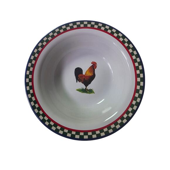 Set of 2- ELLA'S ROOSTER by International Red Checkered Border 6.5" Bowls - Picture 8 of 8